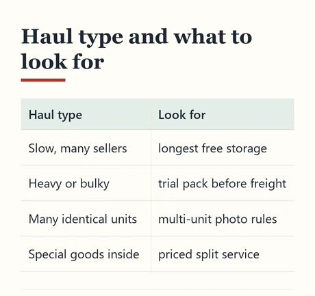 Table matching types of haul with the agent terms to look for