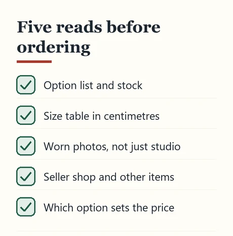 Checklist of five things to read on a listing before ordering