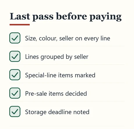 Checklist for a final pass over the docket before paying