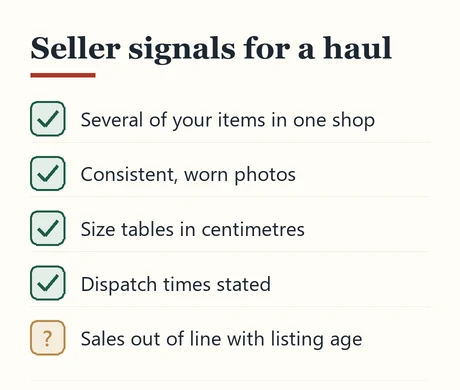 Checklist of signals for choosing a seller for a multi-item haul